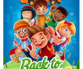Cartoon kids with back to school background vector 05
