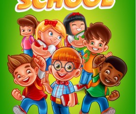 Cartoon kids with back to school background vector 06