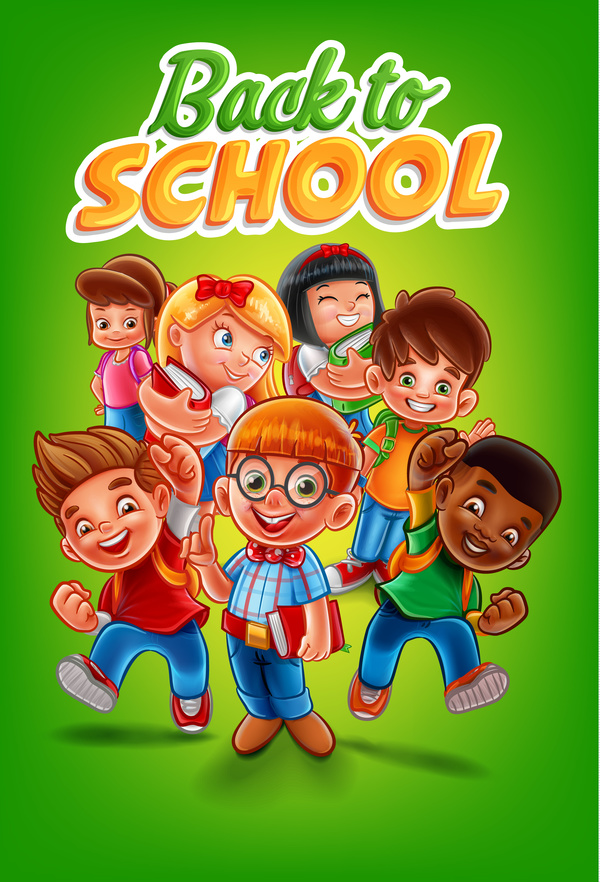 Cartoon kids with back to school background vector 06