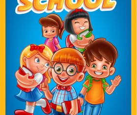 Cartoon kids with back to school background vector 07