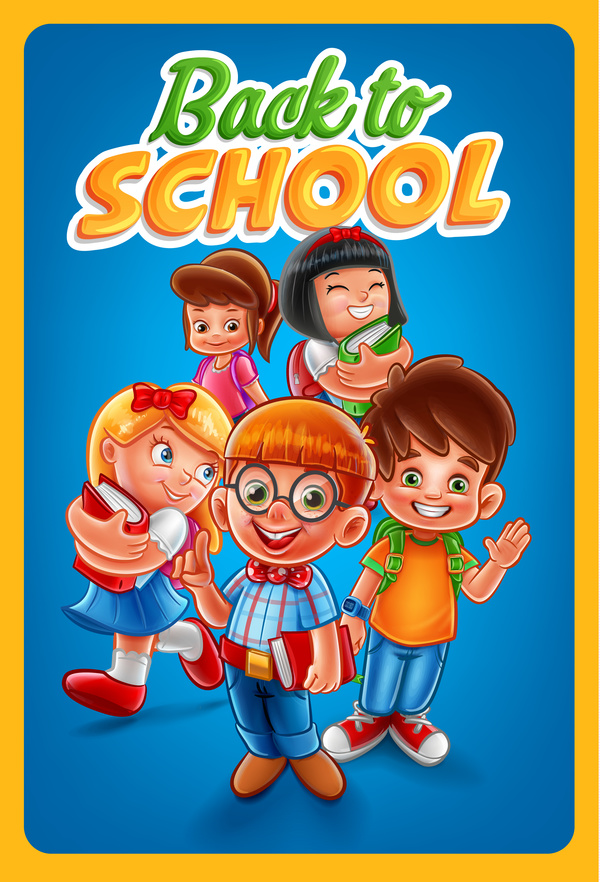 Cartoon kids with back to school background vector 07 free download