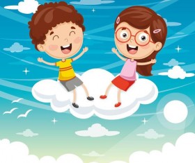 Cartoon kids with cloud vector