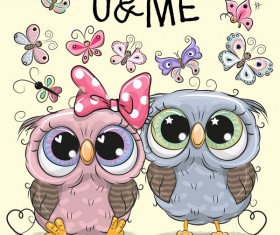 Cartoon owl lovers cute vector 01