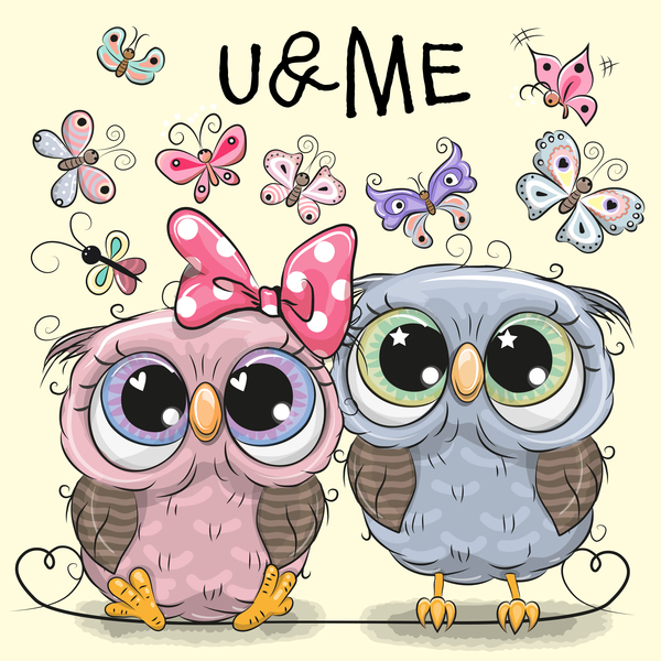 Cartoon owl lovers cute vector 01