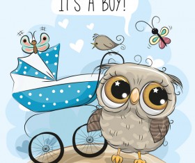 Cartoon owl with baby carriage vector