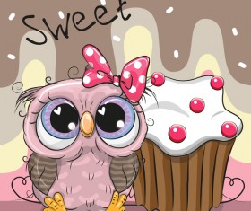 Cartoon owl with cake vector