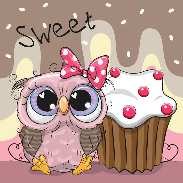 Cartoon owl with cake vector