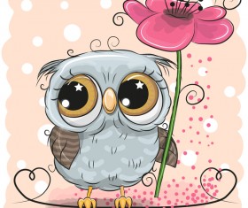 Cartoon owl with flower vector