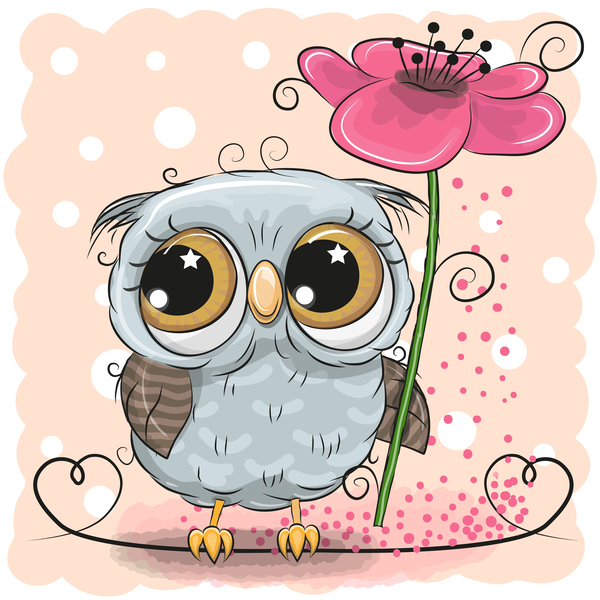Cartoon owl with flower vector