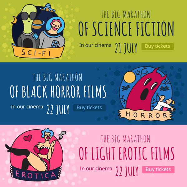 Cinema genres horizontal banners vector