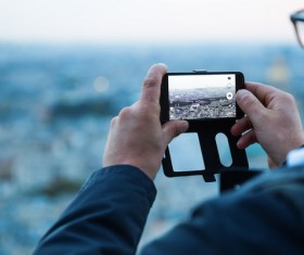 Cityscape shot with smartphone Stock Photo