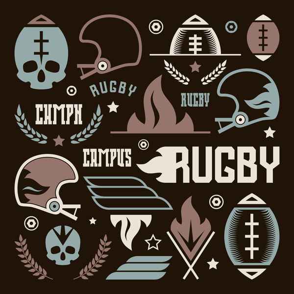 College rugby team badges skull vector
