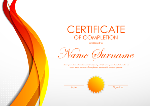 Colored wave with certificate template vector 01
