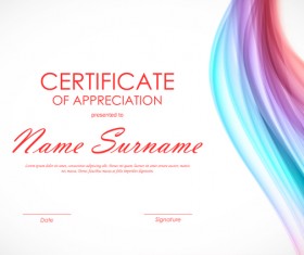 Colored wave with certificate template vector 02