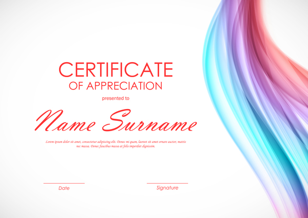 Colored wave with certificate template vector 02
