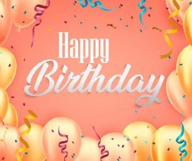 Confetti with golden balloon birthday vectors