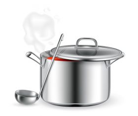 Cooking pot and spoon vector