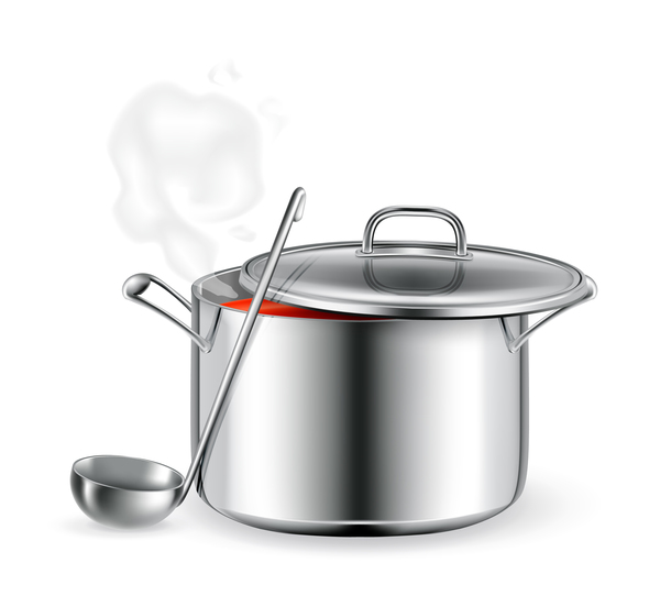 Cooking pot and spoon vector