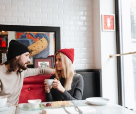 Couple talking in cafe Stock Photo 02