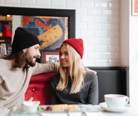 Couple talking in cafe Stock Photo 04