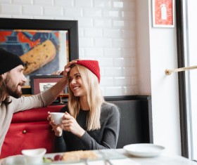 Couple talking in cafe Stock Photo 05