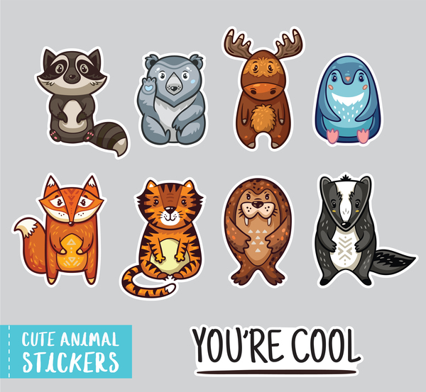 Cute animal sticker vector