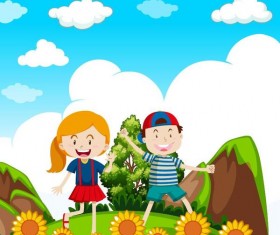 Cute cartoon boy and girl vector