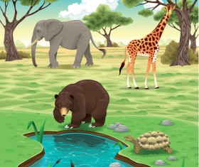 Cute cartoon wild animal with natural vector