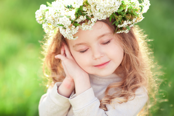 Cute little girl wearing garland Stock Photo 02