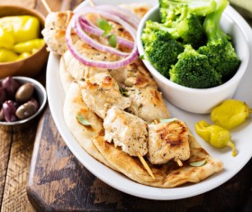 Delicious kebabs and condiments Stock Photo 01