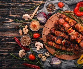 Delicious kebabs and condiments Stock Photo 02
