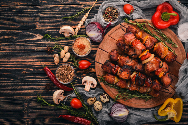 Delicious kebabs and condiments Stock Photo 02