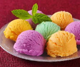 Different colors of ice cream on plate Stock Photo 01