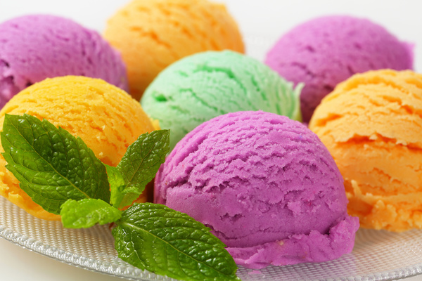 Different colors of ice cream on plate Stock Photo 02