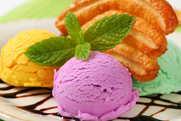 Different colors of ice cream on plate Stock Photo 04