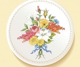 Dishes with decor flowers vectors 01