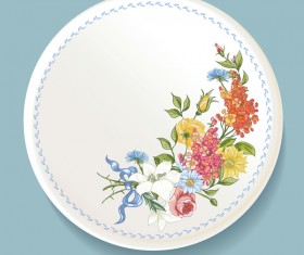 Dishes with decor flowers vectors 03