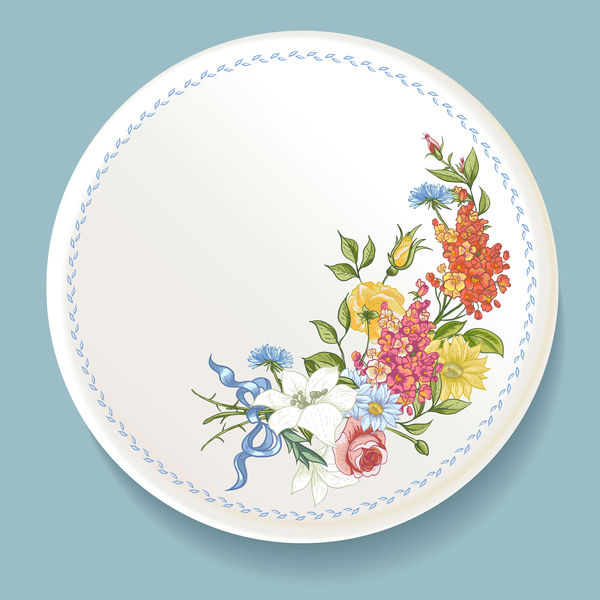 Dishes with decor flowers vectors 03