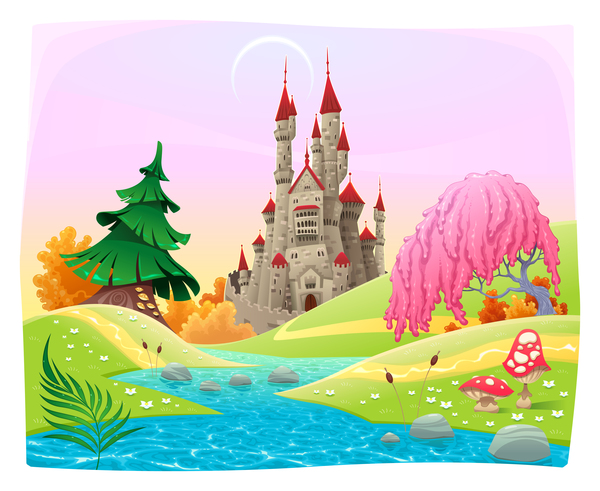 Dream magical castles cartoon vector 02