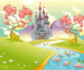 Dream magical castles cartoon vector 03
