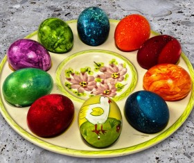 Easter hand painted colorful eggs Stock Photo