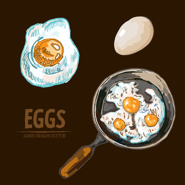 Egg cooking hand drawing vectors material 01