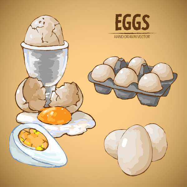 Egg hand drawing vectors set 04