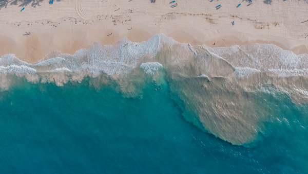 Empty wavy beach from high view Stock Photo