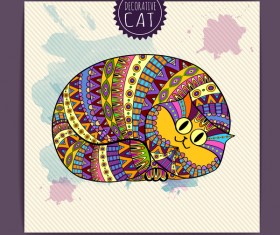 Ethnic decorative pattern with cat vector 01