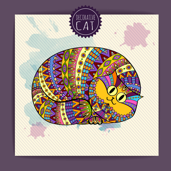 Ethnic decorative pattern with cat vector 01