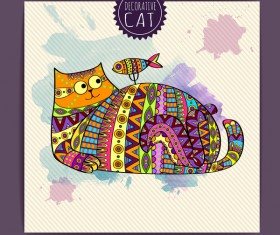 Ethnic decorative pattern with cat vector 02