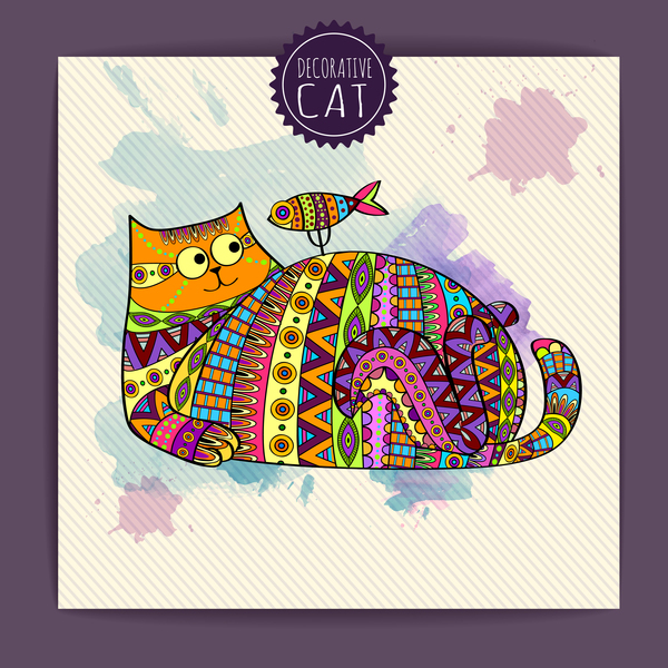 Ethnic decorative pattern with cat vector 02
