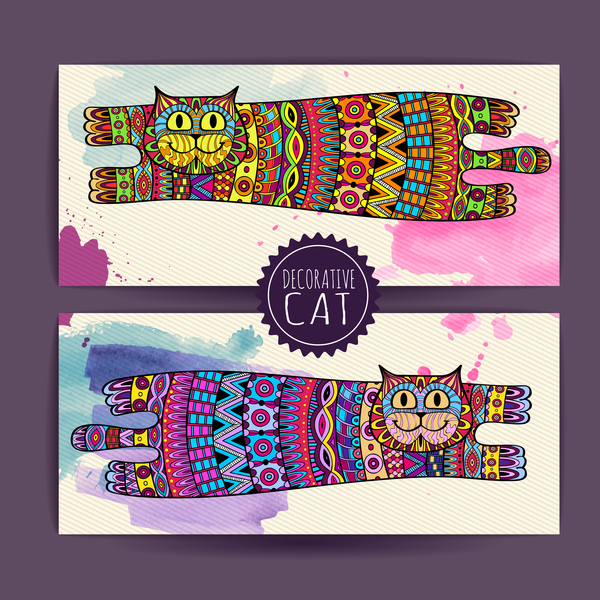 Ethnic decorative pattern with cat vector 05