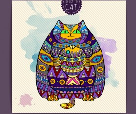 Ethnic decorative pattern with cat vector 08